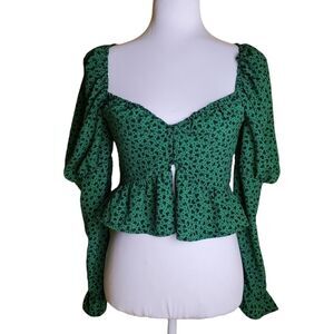 Topshop Green Heart Print Blouse Size 4